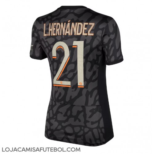 Camisa de Futebol Paris Saint-Germain Lucas Hernandez #21 Equipamento Alternativo Mulheres 2023-24 Manga Curta
